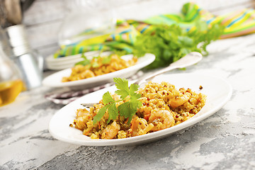 Image showing bulgur with shrimps