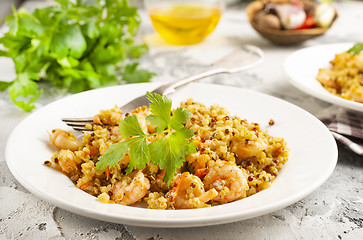 Image showing bulgur with shrimps