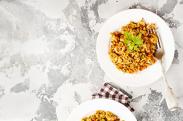 Image showing bulgur with shrimps