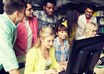 Image showing international students with computers at library