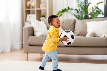 Image showing african american baby boy playing with soccer ball