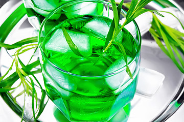 Image showing Lemonade Tarragon with ice in two glasses on tray