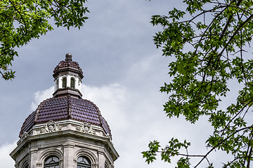 Image showing Old dome seen though green leaves