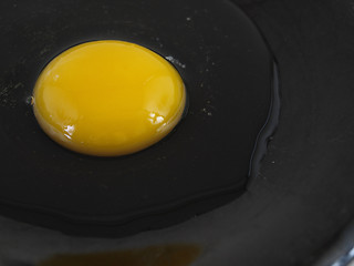 Image showing Raw Egg on Black Plate