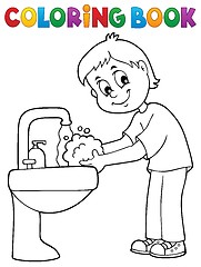 Image showing Coloring book boy washing hands theme 1