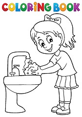 Image showing Coloring book girl washing hands theme 1