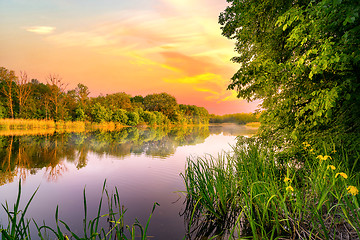 Image showing Sunset over the river