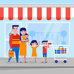 Image showing Young caucasian white family with kids shopping.