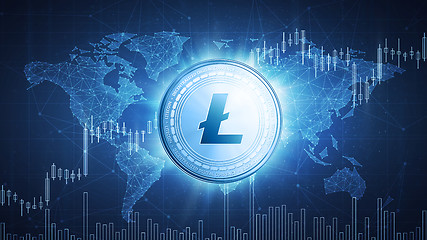 Image showing Litecoin coin on hud background with bull stock chart.