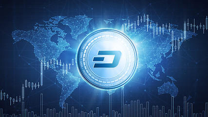 Image showing Dash coin on hud background with bull stock chart.