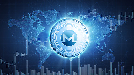 Image showing Monero coin on hud background with bull stock chart.