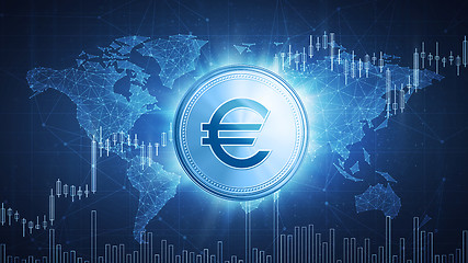 Image showing Euro coin on hud background with bull stock chart.