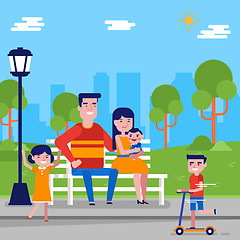 Image showing Caucasian white family with children in the park.