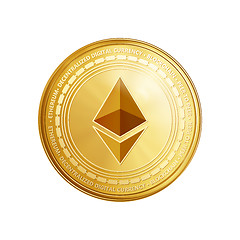 Image showing Golden ethereum blockchain coin symbol.