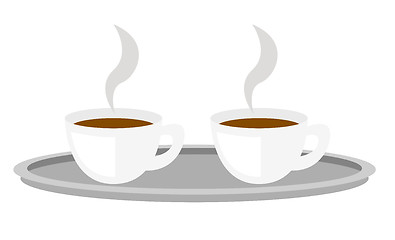 Image showing Coffee cups on tray vector cartoon illustration.