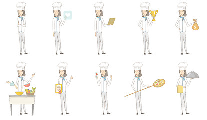 Image showing Young caucasian chef vector illustrations set.