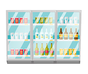 Image showing Refrigerator with bottles and cans vector cartoon.