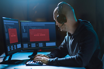Image showing hacker with access denied messages on computers