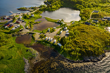 Image showing Beautiful Nature Norway Aerial view of the campsite to relax.