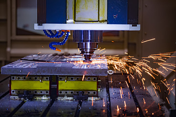 Image showing Metalworking CNC lathe milling machine. Cutting metal modern pro