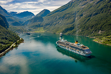 Image showing Cruise Liners On Geiranger fjord, Norway