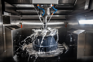 Image showing Metalworking CNC lathe milling machine. Cutting metal modern pro