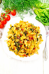 Image showing Cabbage stew with chard in plate on light board top