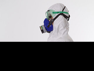 Image showing Doctor wearing protective biological suit and mask due to corona