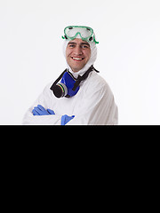 Image showing Doctor wearing protective biological suit and mask due to corona