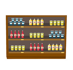 Image showing Grocery store shelves with products vector cartoon