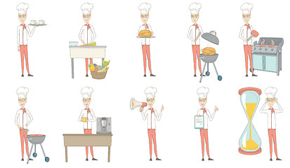 Image showing Young caucasian chef vector illustrations set.