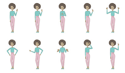 Image showing Young african woman vector illustrations set.