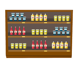 Image showing Grocery store shelves with products vector cartoon