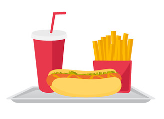 Image showing Tray with fast food vector cartoon illustration.