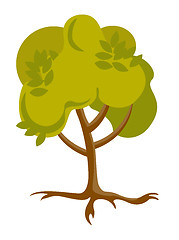 Image showing Green tree with roots vector cartoon illustration.