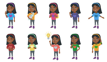 Image showing Little african girl vector illustrations set.