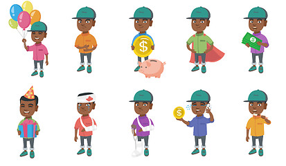 Image showing Little african boy vector illustrations set.