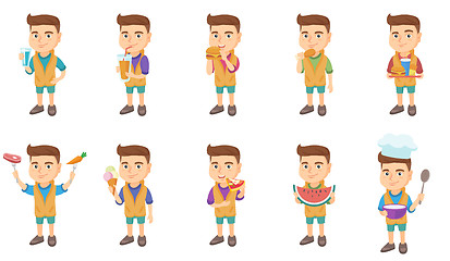 Image showing Little caucasian boy vector illustrations set.