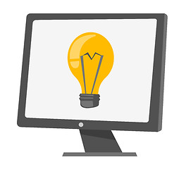 Image showing Computer monitor with a light bulb vector cartoon.