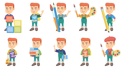 Image showing Little caucasian boy vector illustrations set.