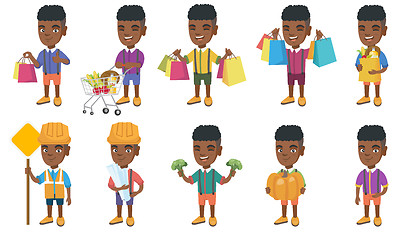 Image showing Little african boy vector illustrations set.