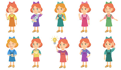 Image showing Little caucasian girl vector illustrations set.