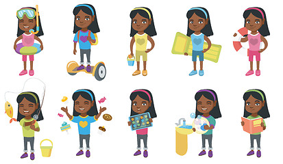 Image showing Little african girl vector illustrations set.