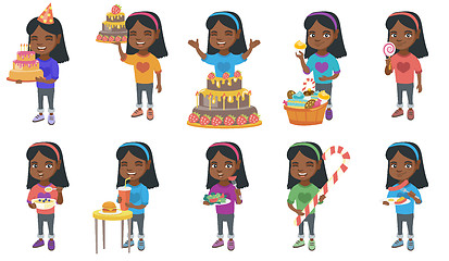 Image showing Little african girl vector illustrations set.