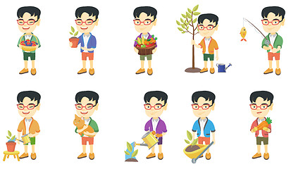 Image showing Little asian boy vector illustrations set.