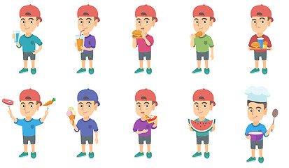 Image showing Little caucasian boy vector illustrations set.