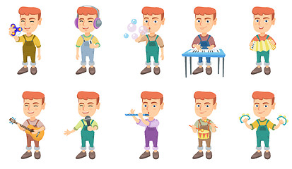 Image showing Little caucasian boy vector illustrations set.