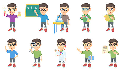 Image showing Little caucasian boy vector illustrations set.