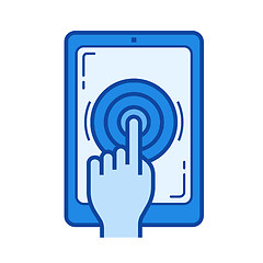 Image showing Finger touching tablet computer line icon.