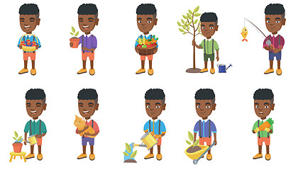 Image showing Little african boy vector illustrations set.